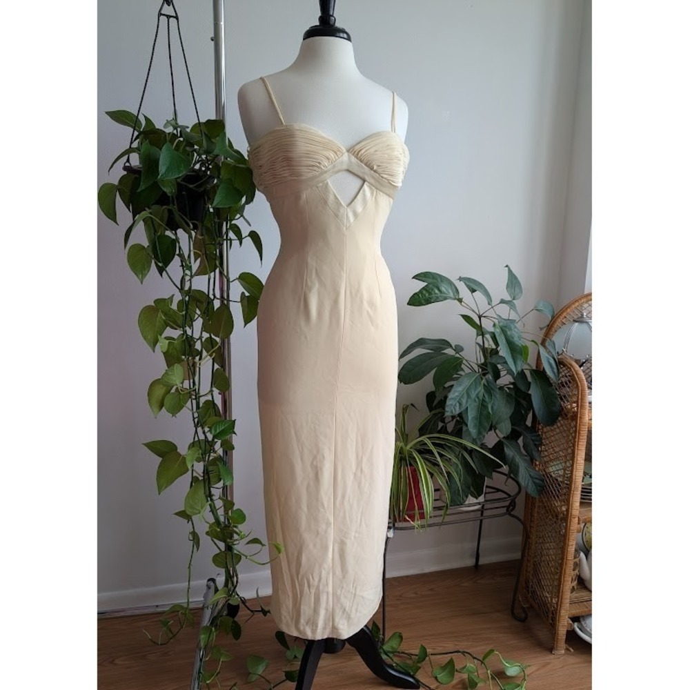 Vintage Bob Mackie 90s B'zar evening dress 4 butter yellow prom gala ruched